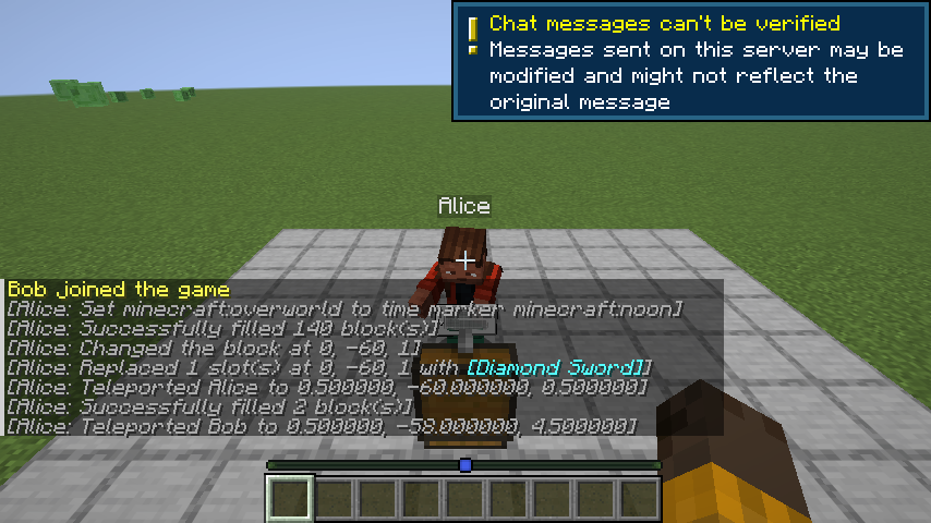 From the test run: two Fabric players on a Paper server with the plugin.